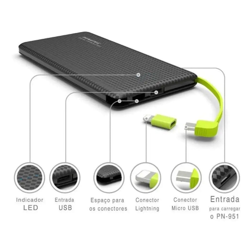 Carregador Portátil Pineng Power Bank 10.000mah para IPhone e Android V8