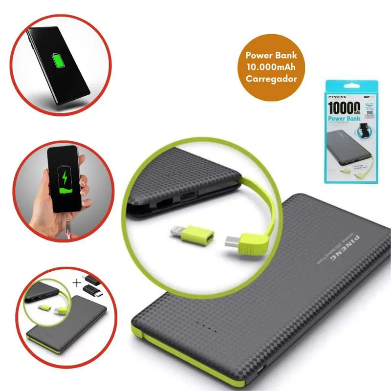 Carregador Portátil Pineng Power Bank 10.000mah para IPhone e Android V8