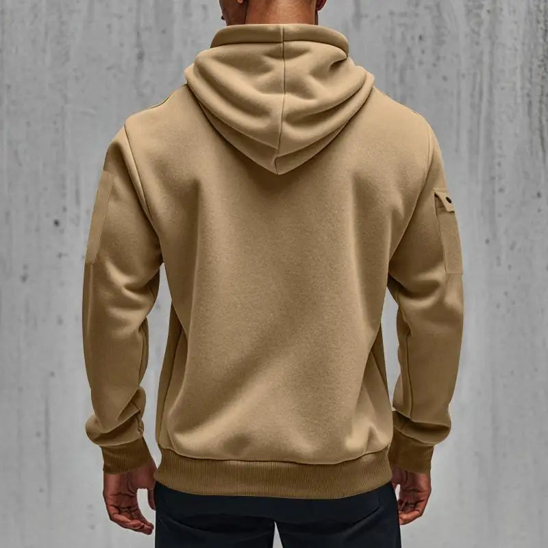 Moletom com capuz masculino - moda primavera e outono. Com zíper multi-bolso é perfeito para o dia a dia.